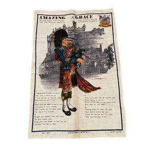 Vtg Lamont Amazing Grace Tea Towel Royal Scots Guards Bagpipe Linen Religious